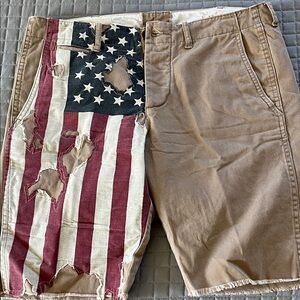 Denim Supply Ralph Lauren  Front Cotton Shorts with American Flag Panel - Brown